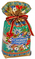 Купить Новогодние мешочки - Пакет с лентой Когда приходят чудеса,  лессированный текстиль, лента из шелка 1000 гр.
